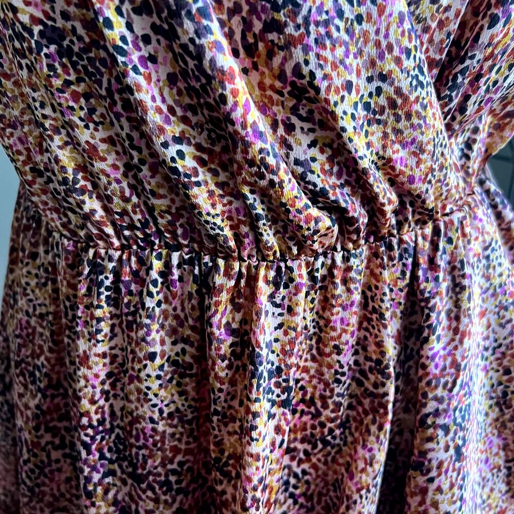 Express Pink Abstract Print Ruffle Faux Wrap Dress Size S/M - Picture 14 of 17